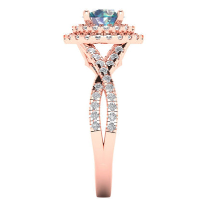 1.3125 cttw Blue Moissanite Solitaire with Zirconia Simulated Diamond Accents Engagement Ring - Solid Gold (Round Cut,6mm)