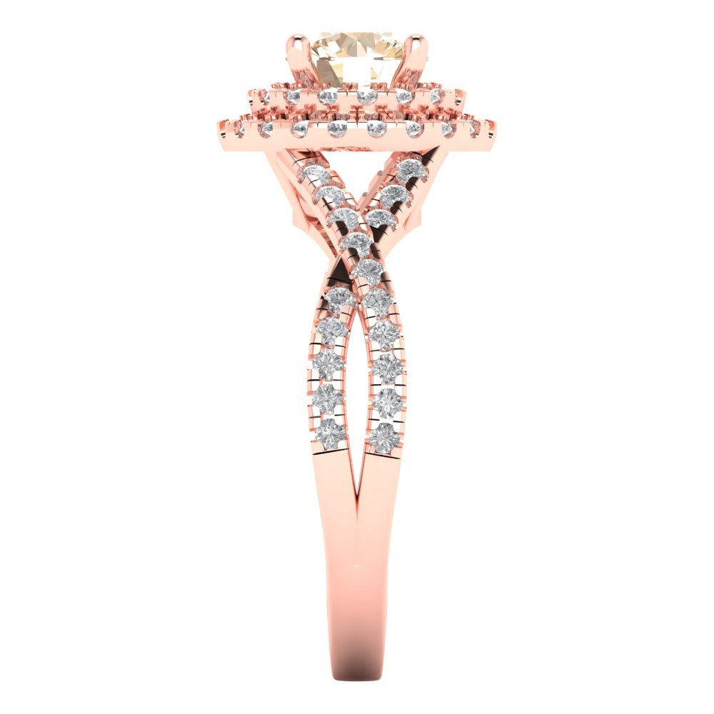 1.3125 cttw Natural Morganite Solitaire with Zirconia Simulated Diamond Accents Engagement Ring - Solid Gold (Round Cut,6mm)