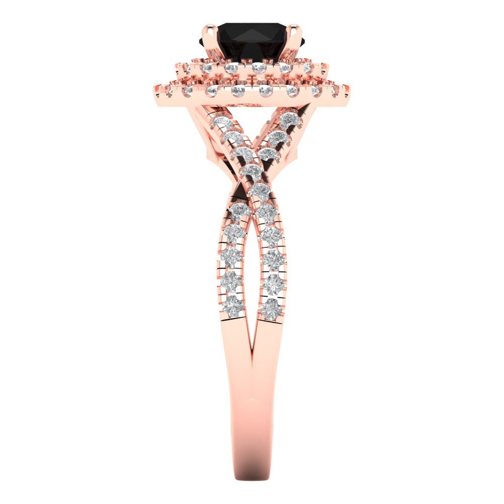 1.3125 cttw Natural Onyx Solitaire with Zirconia Simulated Diamond Accents Engagement Ring - Solid Gold (Round Cut,6mm)