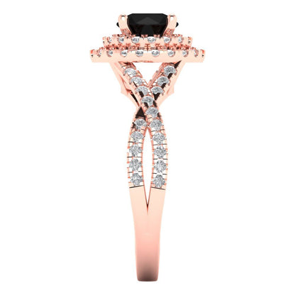 1.3125 cttw Natural Onyx Solitaire with Zirconia Simulated Diamond Accents Engagement Ring - Solid Gold (Round Cut,6mm)