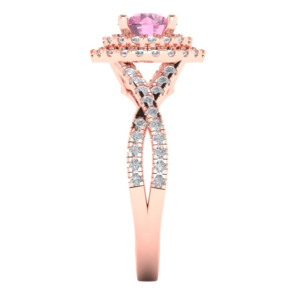 1.3125 cttw Zirconia Simulated Pink Diamond Solitaire with Zirconia Simulated Diamond Accents Engagement Ring - Solid Gold (VVS1, Round Cut,6mm)