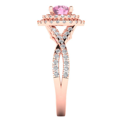 1.3125 cttw Zirconia Simulated Pink Diamond Solitaire with Zirconia Simulated Diamond Accents Engagement Ring - Solid Gold (VVS1, Round Cut,6mm)