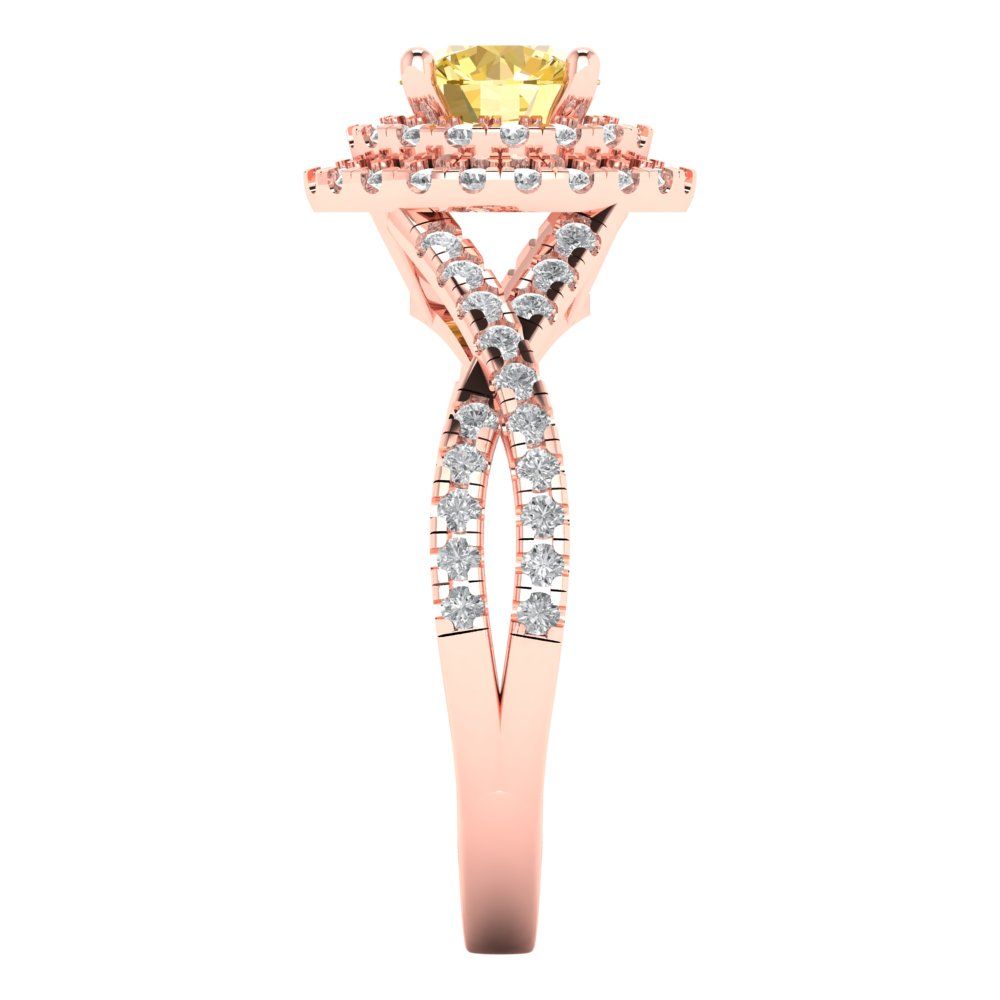 1.3125 cttw Natural Citrine Solitaire with Zirconia Simulated Diamond Accents Engagement Ring - Solid Gold (Round Cut,6mm)