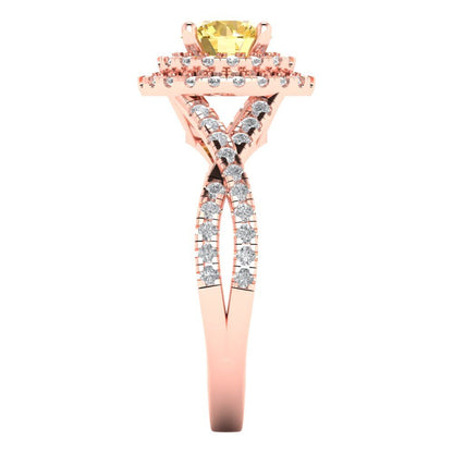 1.3125 cttw Natural Citrine Solitaire with Zirconia Simulated Diamond Accents Engagement Ring - Solid Gold (Round Cut,6mm)