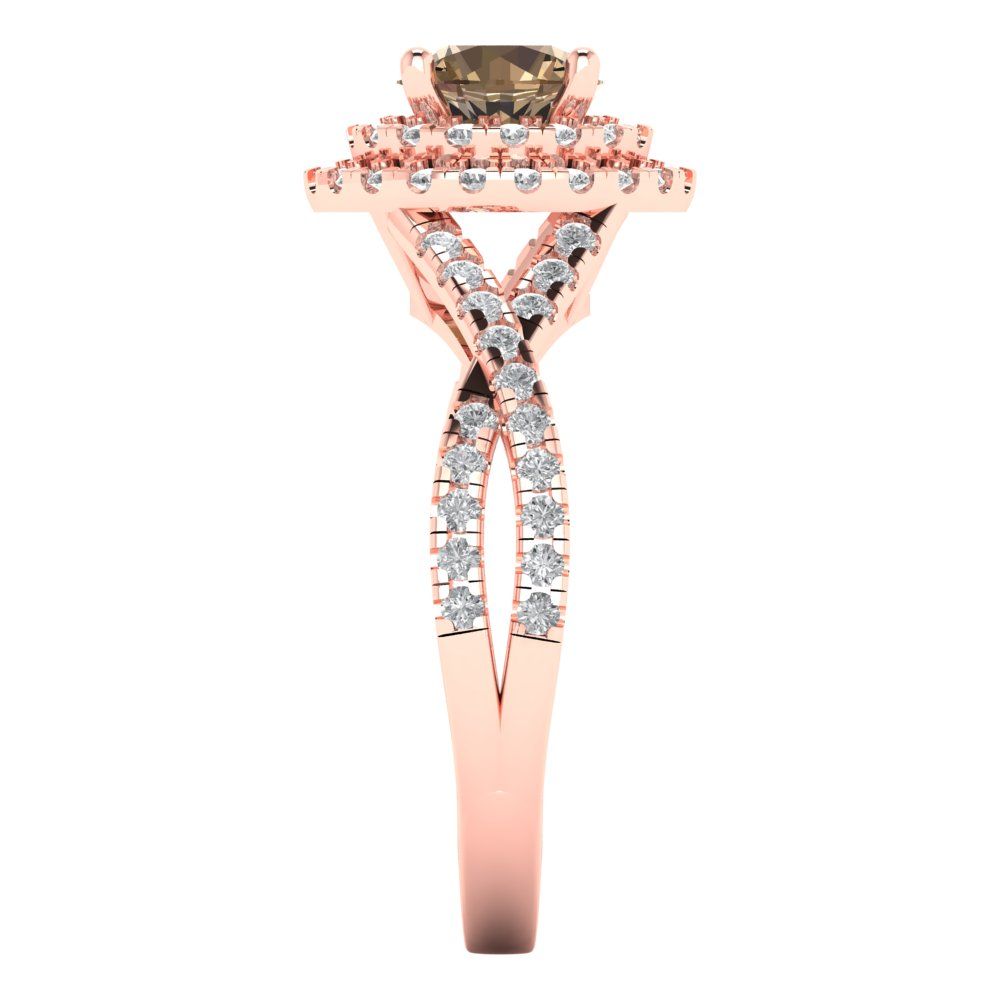 1.3125 cttw Zirconia Simulated Champagne Diamond Solitaire with Zirconia Simulated Diamond Accents Engagement Ring - Solid Gold (VVS1, Round Cut,6mm)