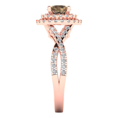 1.3125 cttw Zirconia Simulated Champagne Diamond Solitaire with Zirconia Simulated Diamond Accents Engagement Ring - Solid Gold (VVS1, Round Cut,6mm)