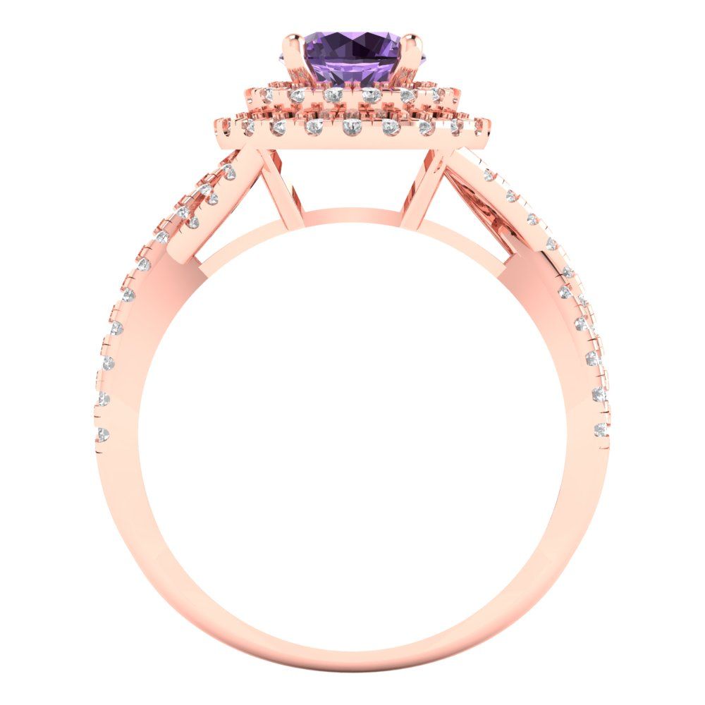 1.3125 cttw Simulated Alexandrite Solitaire with Zirconia Simulated Diamond Accents Engagement Ring - Solid Gold (Round Cut,6mm)