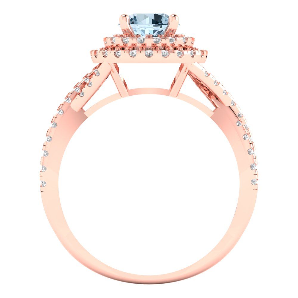 1.3125 cttw Natural Sky Blue Topaz Solitaire with Zirconia Simulated Diamond Accents Engagement Ring - Solid Gold (Round Cut,6mm)