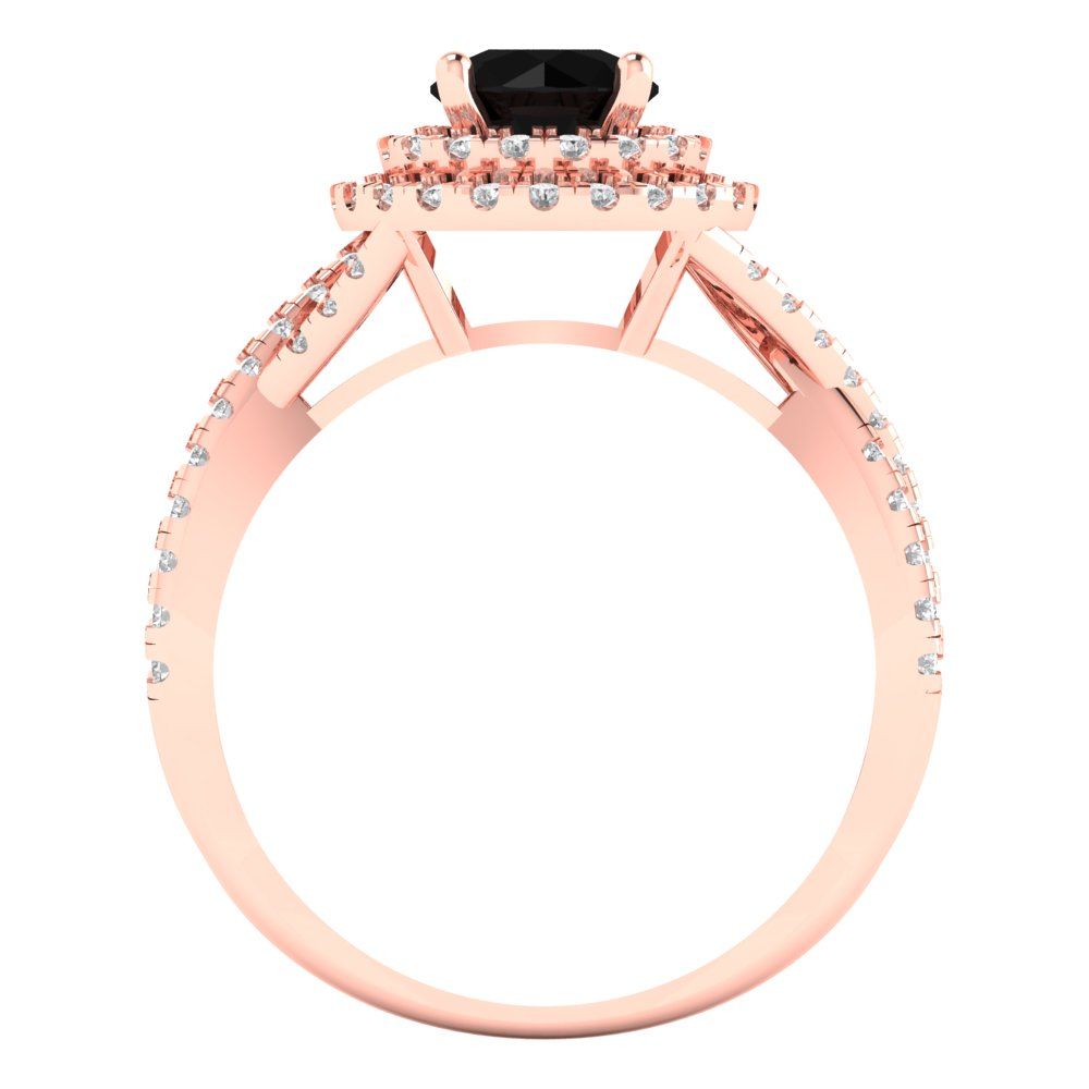 1.3125 cttw Natural Onyx Solitaire with Zirconia Simulated Diamond Accents Engagement Ring - Solid Gold (Round Cut,6mm)