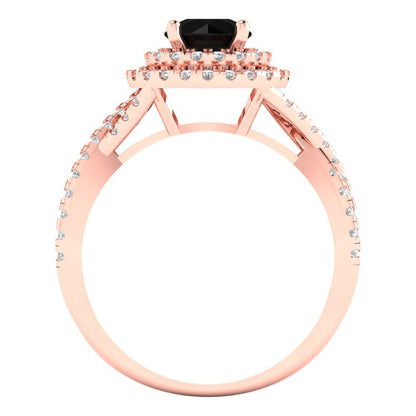 1.3125 cttw Natural Onyx Solitaire with Zirconia Simulated Diamond Accents Engagement Ring - Solid Gold (Round Cut,6mm)