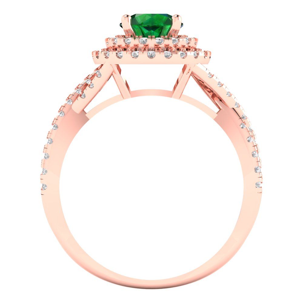 1.3125 cttw Simulated Emerald Solitaire with Zirconia Simulated Diamond Accents Engagement Ring - Solid Gold (Round Cut,6mm)