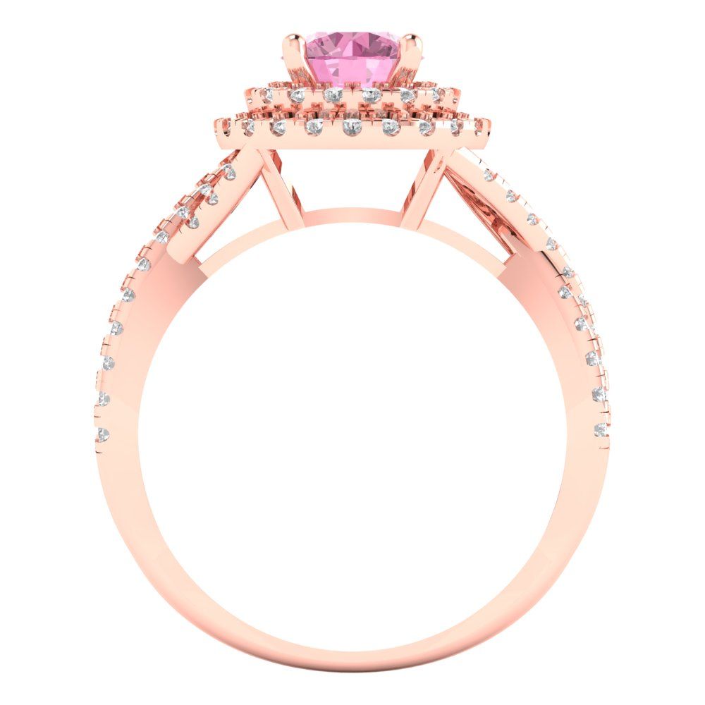 1.3125 cttw Zirconia Simulated Pink Diamond Solitaire with Zirconia Simulated Diamond Accents Engagement Ring - Solid Gold (VVS1, Round Cut,6mm)