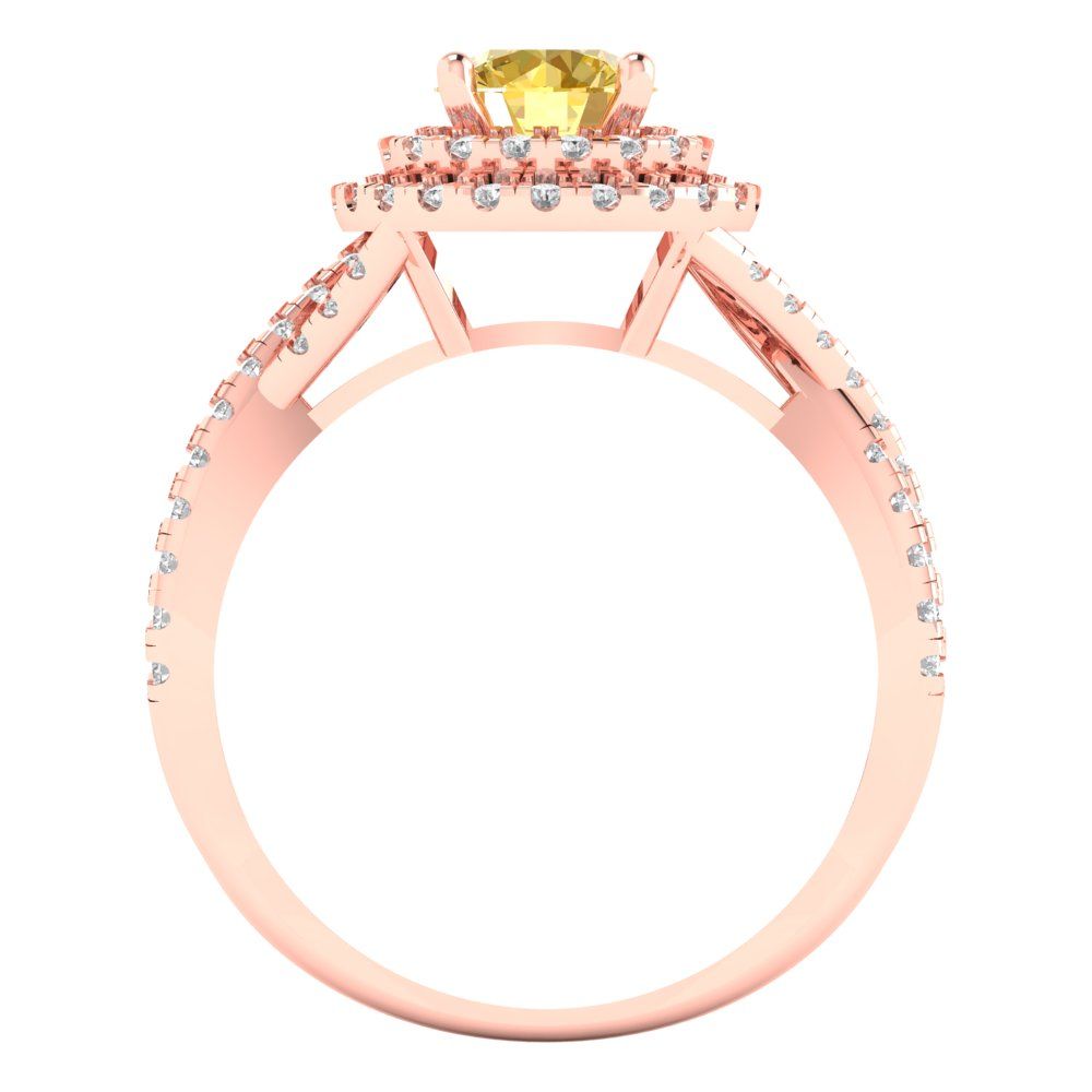 1.3125 cttw Zirconia Simulated Yellow Diamond Solitaire with Zirconia Simulated Diamond Accents Engagement Ring - Solid Gold (VVS1, Round Cut,6mm)