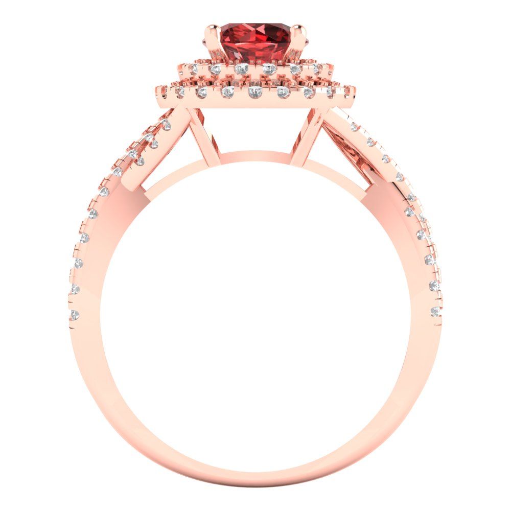 1.3125 cttw Natural Garnet Solitaire with Zirconia Simulated Diamond Accents Engagement Ring - Solid Gold (Round Cut,6mm)