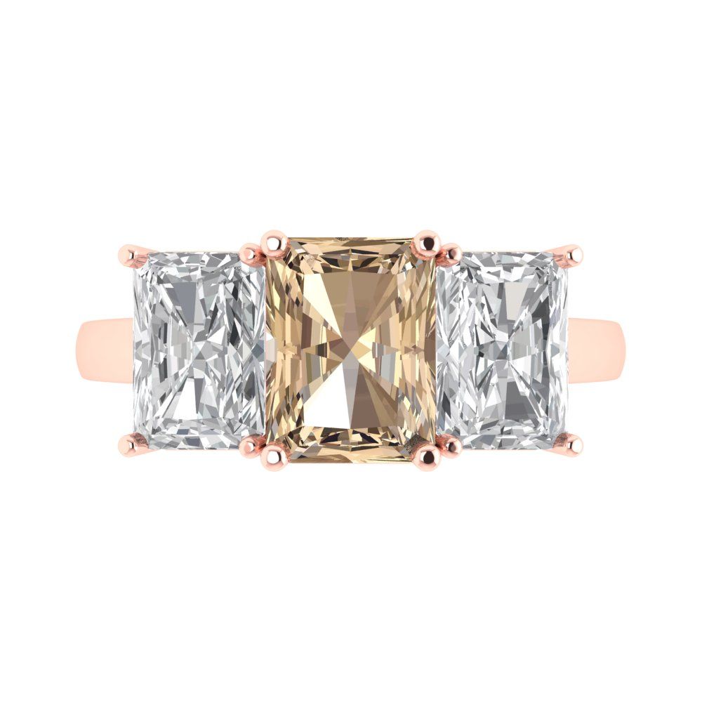 4 cttw Yellow Moissanite Three-Stone Engagement Ring - Solid Gold (Emerald Cut,8x6mm)