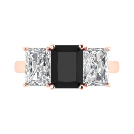4 cttw Natural Onyx Three-Stone Engagement Ring - Solid Rose Gold (VVS1, Emerald Cut,8x6mm)