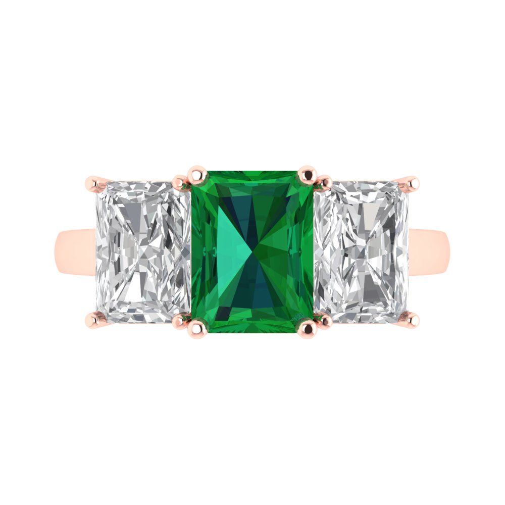 4 cttw Simulated Emerald Three-Stone Engagement Ring - Solid Gold (Emerald Cut,8x6mm)