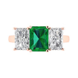 4.0 ct Brilliant Emerald Cut Simulated Emerald Stone Rose Gold Three-Stone Ring