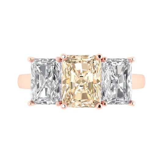 4 cttw Natural Morganite Three-Stone Engagement Ring - Solid Rose Gold (VVS1, Emerald Cut,8x6mm)