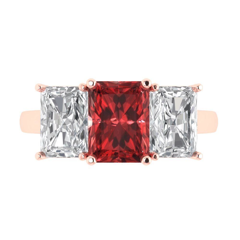 4 cttw Natural Garnet Three-Stone Engagement Ring - Solid Gold (Emerald Cut,8x6mm)