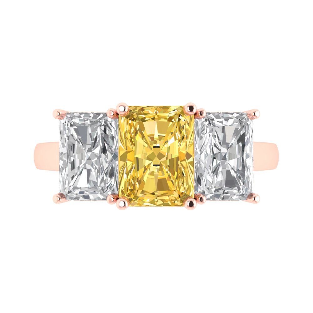 4 cttw Natural Citrine Three-Stone Engagement Ring - Solid Gold (Emerald Cut,8x6mm)