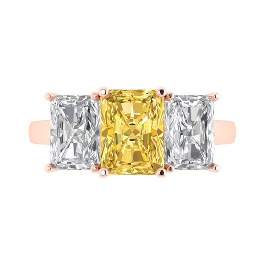 4 cttw Natural Citrine Three-Stone Engagement Ring - Solid Rose Gold (VVS1, Emerald Cut,8x6mm)