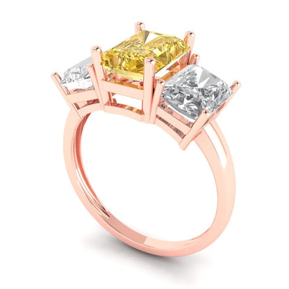 4 cttw Zirconia Simulated Yellow Diamond Three-Stone Engagement Ring - Solid Rose Gold (VVS1, Emerald Cut,8x6mm)