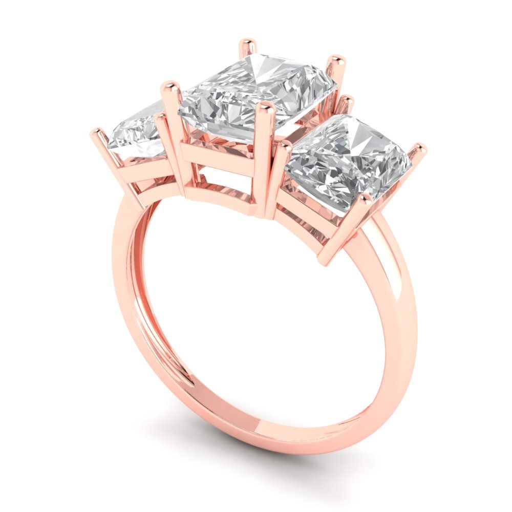 4 cttw Moissanite Three-Stone Engagement Ring - Solid Rose Gold (VVS1, Emerald Cut,8x6mm)