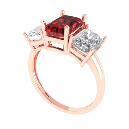 4 cttw Natural Garnet Three-Stone Engagement Ring - Solid Gold (Emerald Cut,8x6mm)