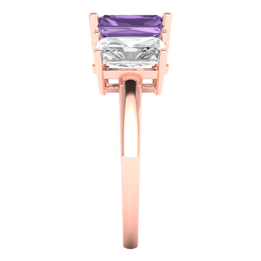 4 cttw Simulated Alexandrite Three-Stone Engagement Ring - Solid Gold (Emerald Cut,8x6mm)