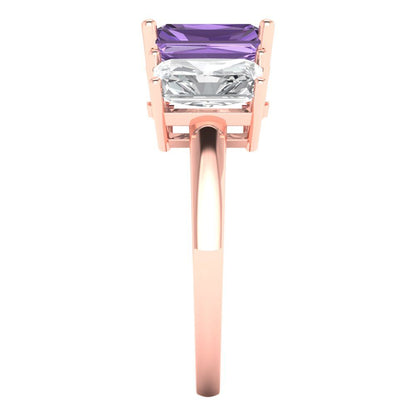 4 cttw Simulated Alexandrite Three-Stone Engagement Ring - Solid Gold (Emerald Cut,8x6mm)