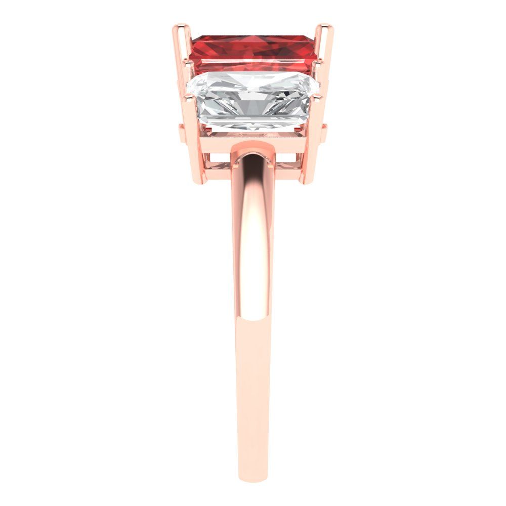 4 cttw Natural Garnet Three-Stone Engagement Ring - Solid Gold (Emerald Cut,8x6mm)