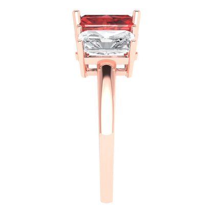 4 cttw Natural Garnet Three-Stone Engagement Ring - Solid Gold (Emerald Cut,8x6mm)