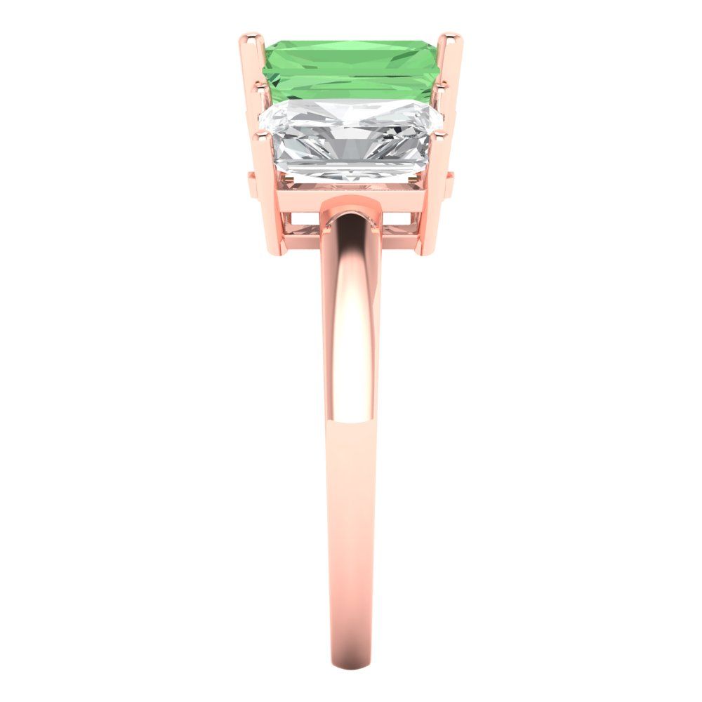 4 cttw Zirconia Simulated Green Diamond Three-Stone Engagement Ring - Solid Rose Gold (VVS1, Emerald Cut,8x6mm)