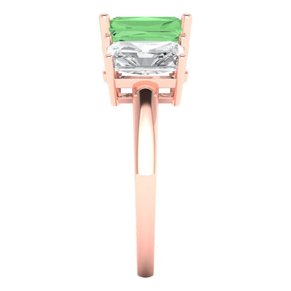 4 cttw Zirconia Simulated Green Diamond Three-Stone Engagement Ring - Solid Rose Gold (VVS1, Emerald Cut,8x6mm)