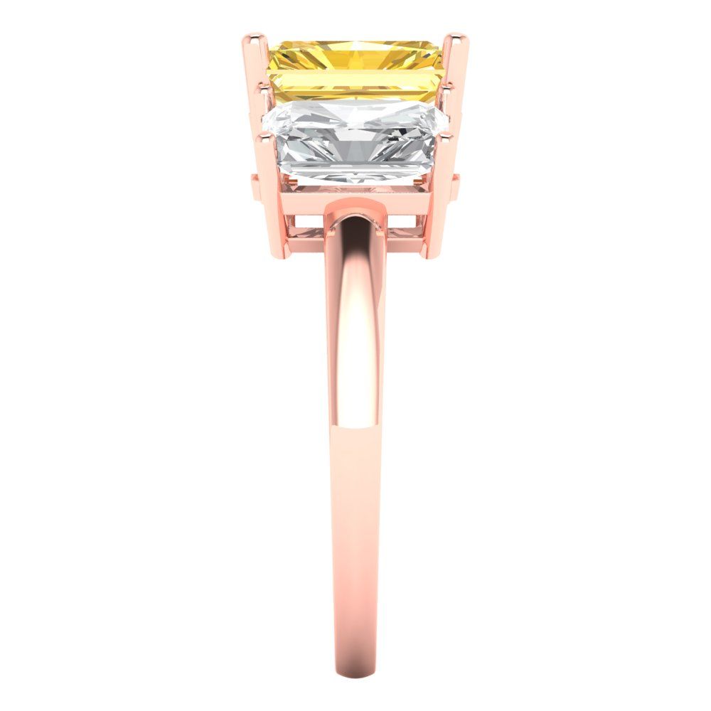4 cttw Natural Citrine Three-Stone Engagement Ring - Solid Gold (Emerald Cut,8x6mm)
