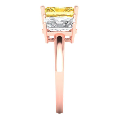 4 cttw Natural Citrine Three-Stone Engagement Ring - Solid Gold (Emerald Cut,8x6mm)