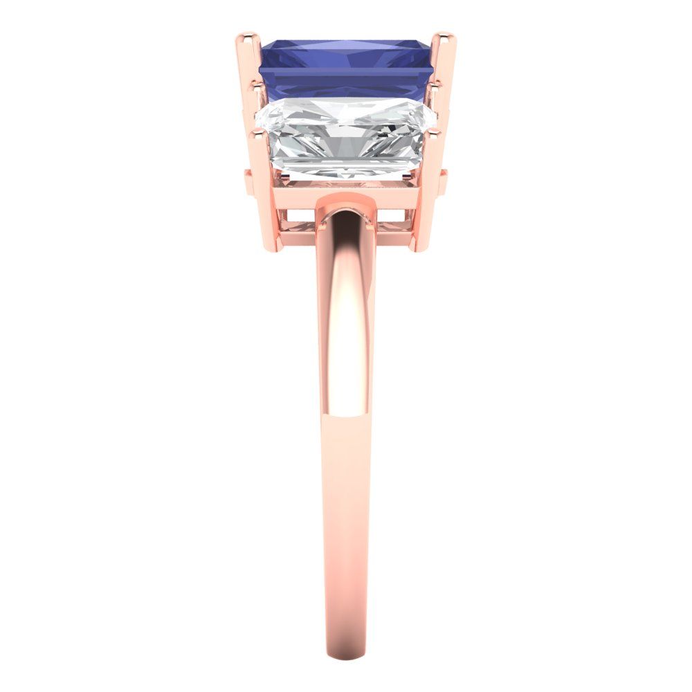 4 cttw Simulated Tanzanite Three-Stone Engagement Ring - Solid Gold (Emerald Cut,8x6mm)