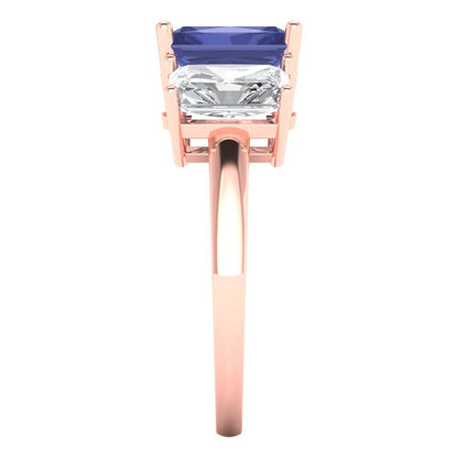 4 cttw Simulated Tanzanite Three-Stone Engagement Ring - Solid Gold (Emerald Cut,8x6mm)