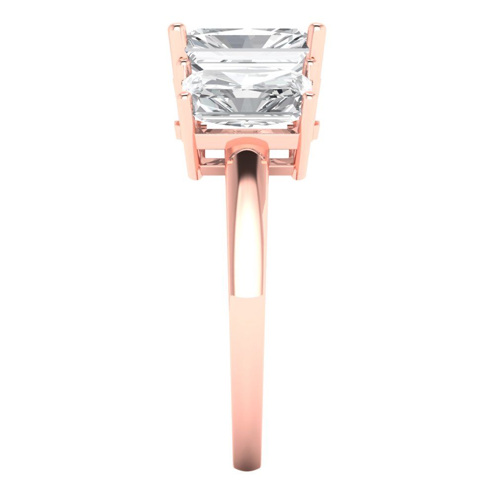 4 cttw Moissanite Three-Stone Engagement Ring - Solid Rose Gold (VVS1, Emerald Cut,8x6mm)