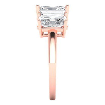 4 cttw Moissanite Three-Stone Engagement Ring - Solid Rose Gold (VVS1, Emerald Cut,8x6mm)