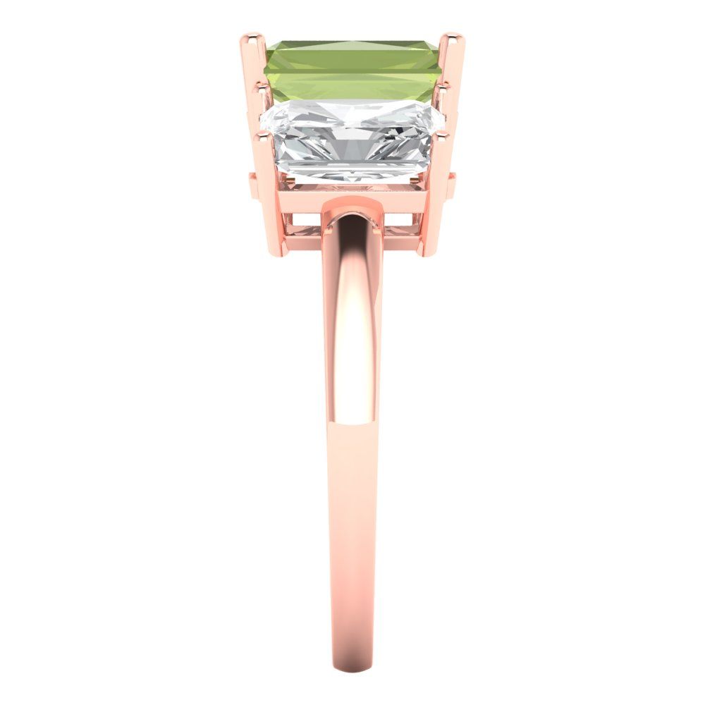 4 cttw Natural Peridot Three-Stone Engagement Ring - Solid Gold (Emerald Cut,8x6mm)