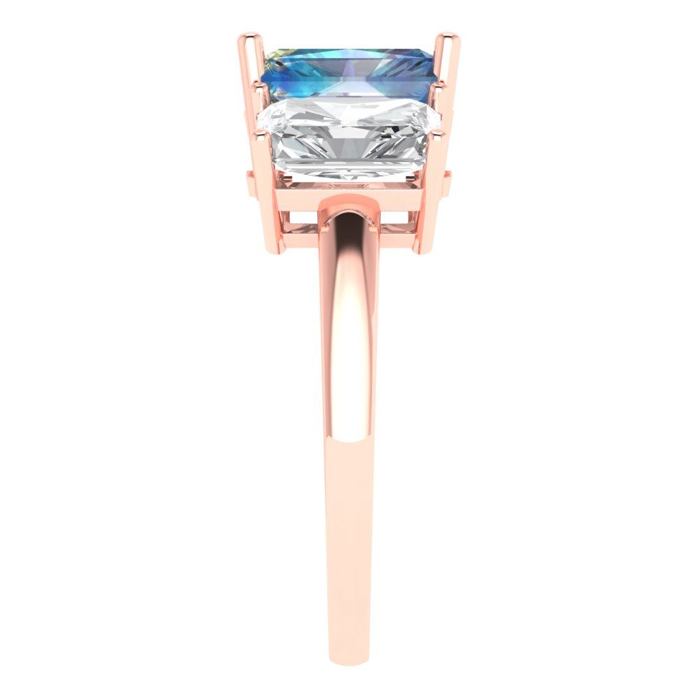 4 cttw Blue Moissanite Three-Stone Engagement Ring - Solid Gold (Emerald Cut,8x6mm)