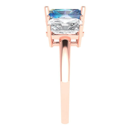 4 cttw Blue Moissanite Three-Stone Engagement Ring - Solid Gold (Emerald Cut,8x6mm)