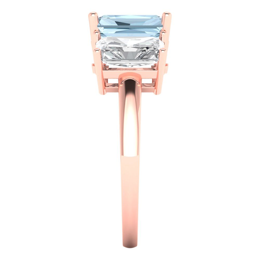 4 cttw Natural Swiss Blue Topaz Three-Stone Engagement Ring - Solid Gold (Emerald Cut,8x6mm)