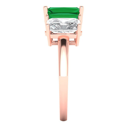 4 cttw Simulated Emerald Three-Stone Engagement Ring - Solid Gold (Emerald Cut,8x6mm)
