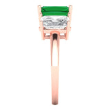 4.0 ct Brilliant Emerald Cut Simulated Emerald Stone Rose Gold Three-Stone Ring