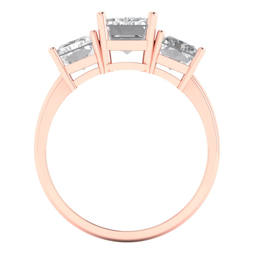 4 cttw Moissanite Three-Stone Engagement Ring - Solid Rose Gold (VVS1, Emerald Cut,8x6mm)