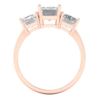 4 cttw Moissanite Three-Stone Engagement Ring - Solid Rose Gold (VVS1, Emerald Cut,8x6mm)
