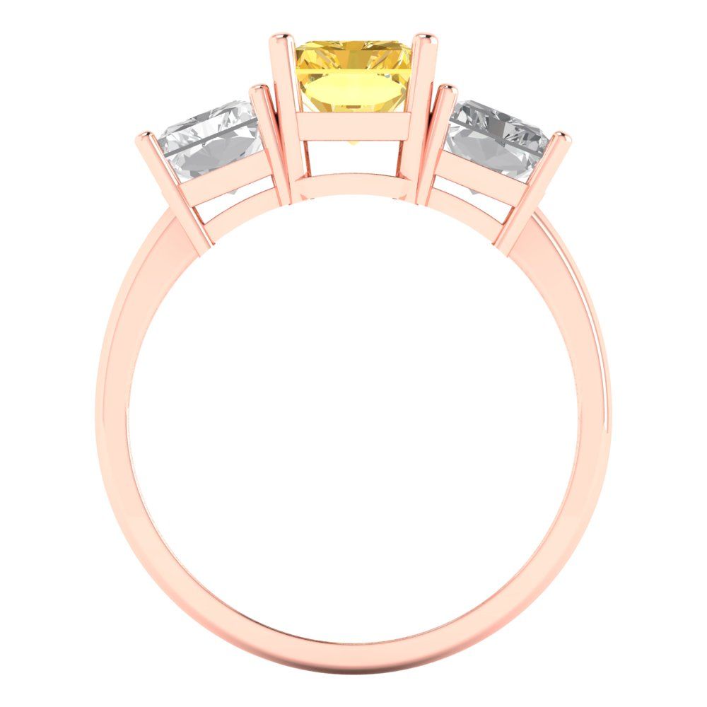 4 cttw Natural Citrine Three-Stone Engagement Ring - Solid Gold (Emerald Cut,8x6mm)